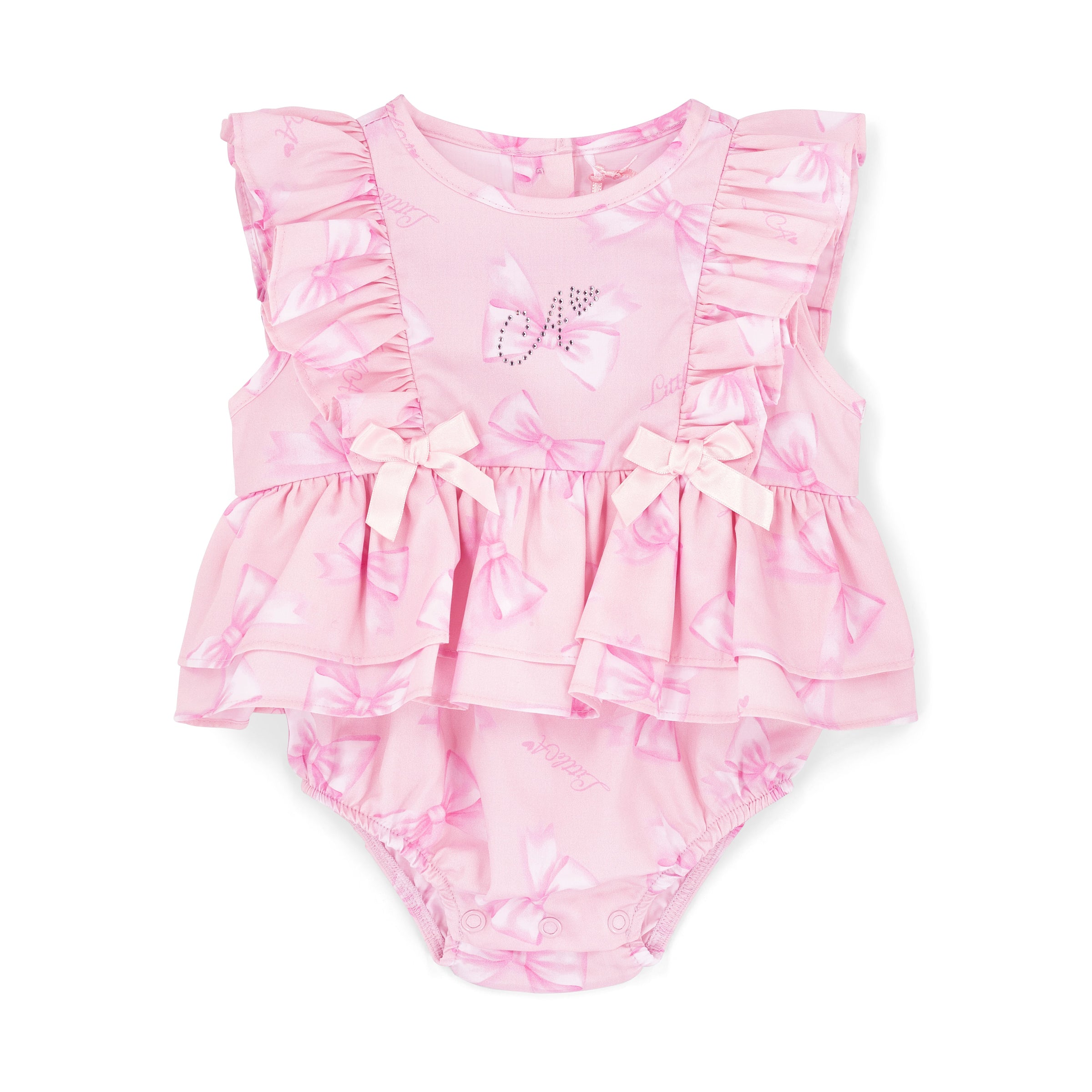 PREORDER SS26 Little A ODESSA Pink Bow Print Romper
