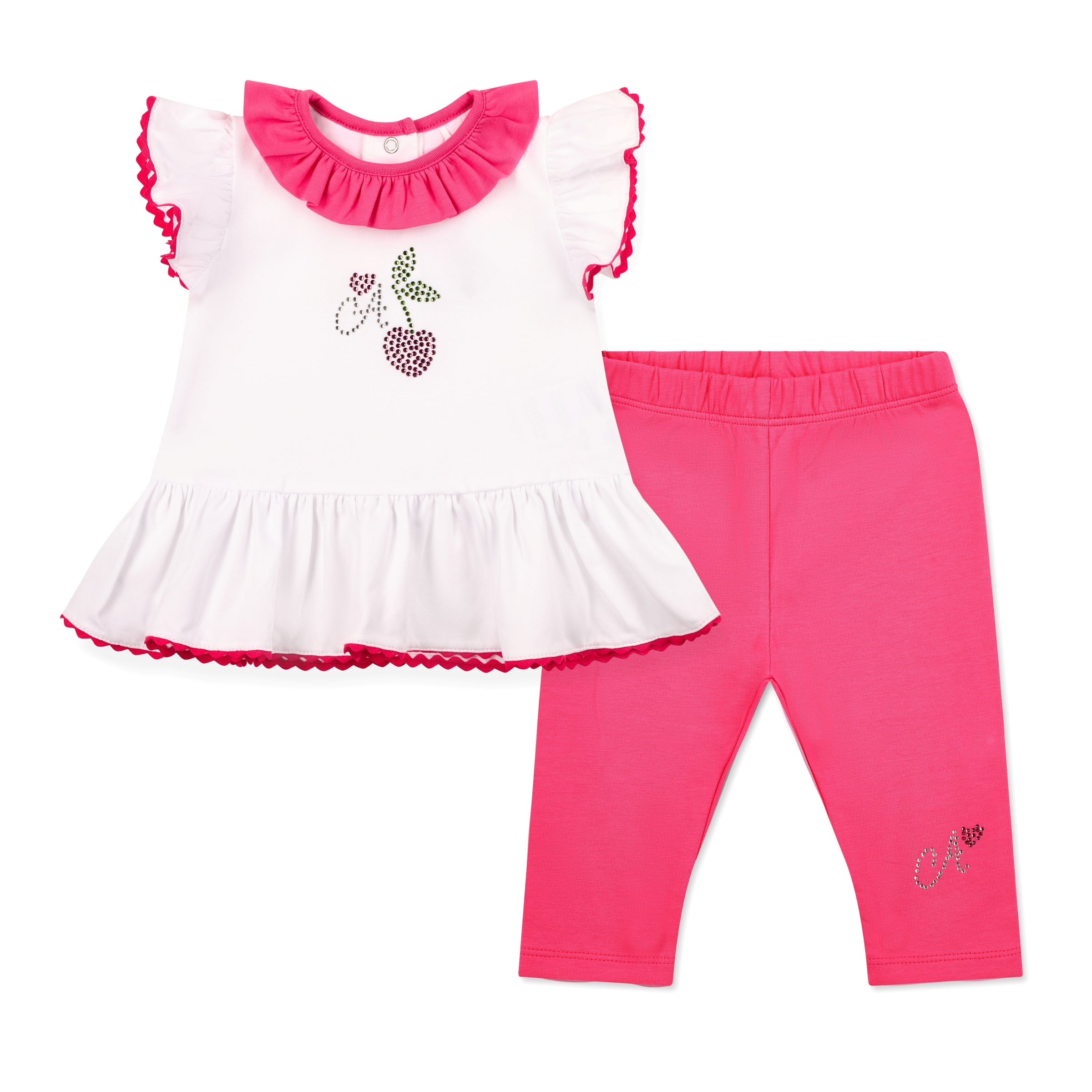 PREORDER SS26 Little A PHOEBE White & Pink Cherry Logo Leggings Set