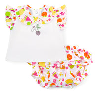 PREORDER SS26 Little A PIPPA White Multicoloured Fruit Print Jam Pants Set