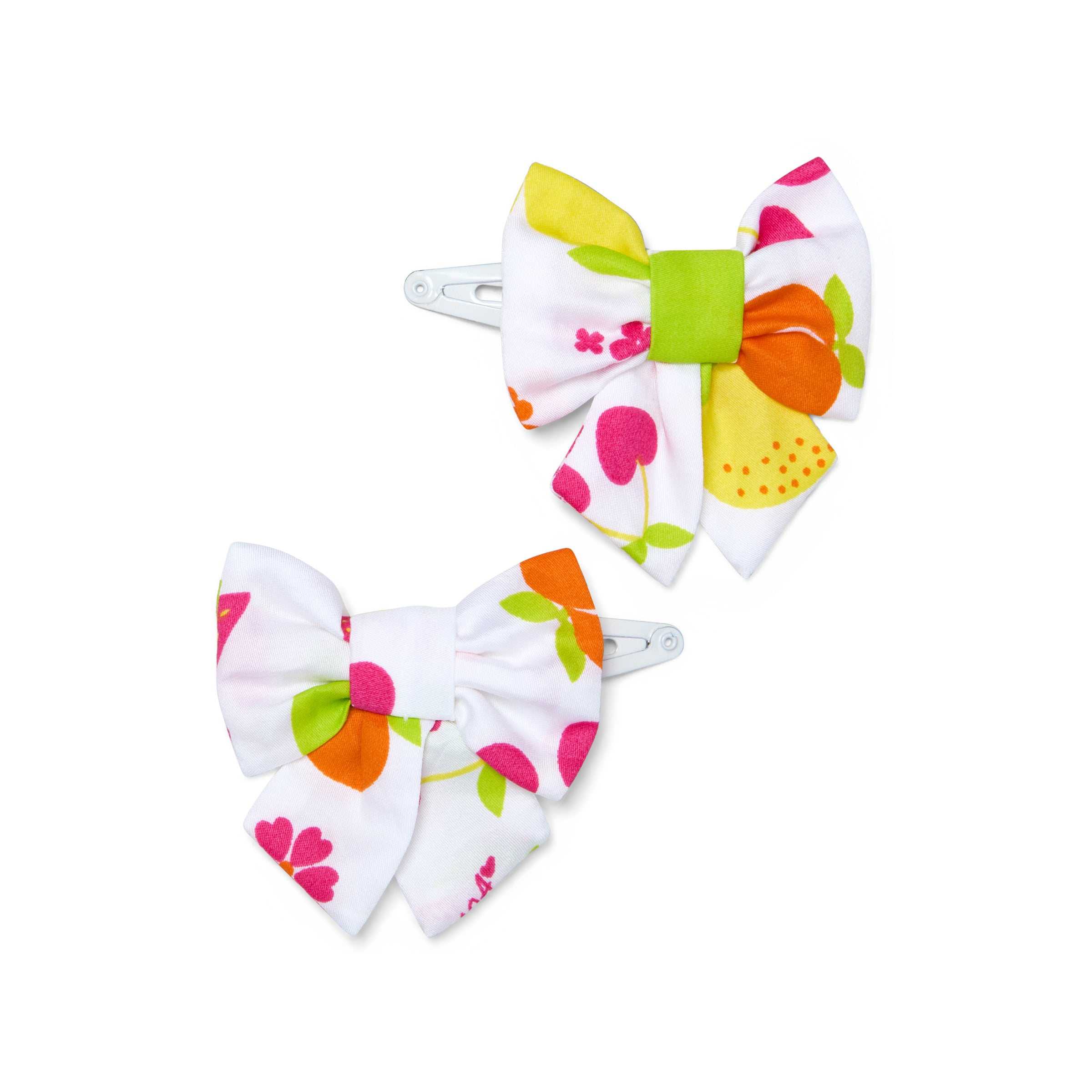 PREORDER SS26 Little A PAXTON White Multicoloured Fruit Print Bow Hair Clips