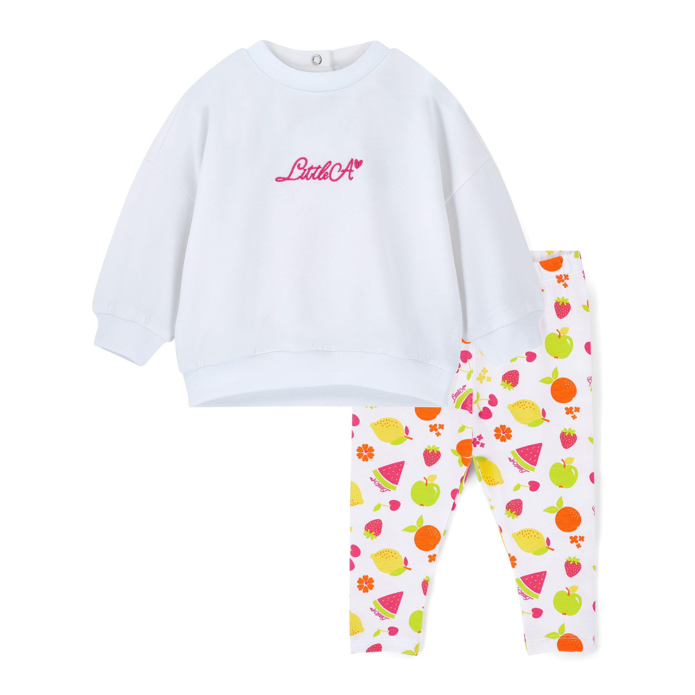 PREORDER SS26 Little A POLLY White Multicoloured Fruit Print Leggings Set