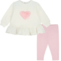 Little A Girls DEMI Pink Faux Fur Heart Leggings Set