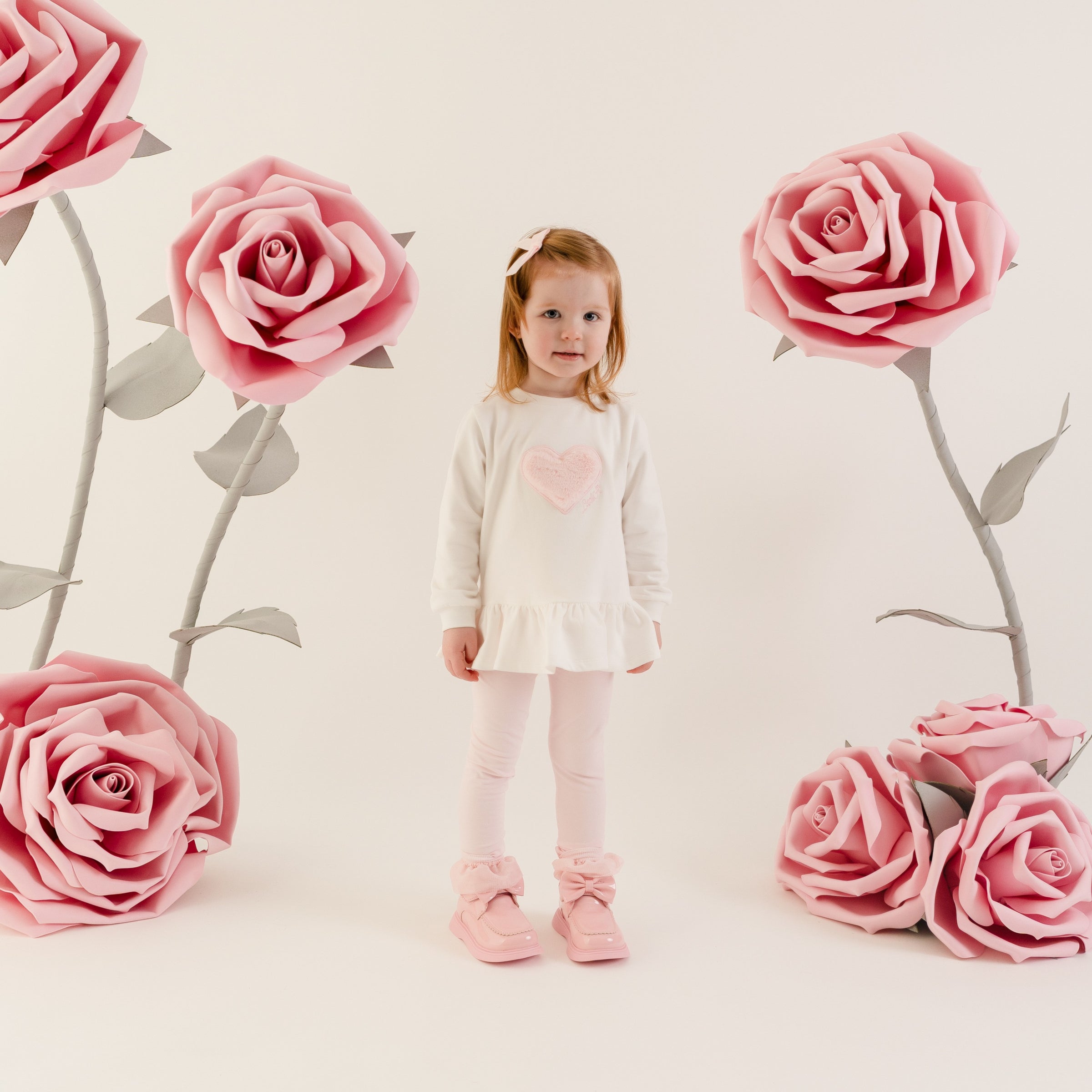Little A Girls DEMI Pink Faux Fur Heart Leggings Set