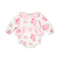 Little A Girls DELLA White Rose Print Romper