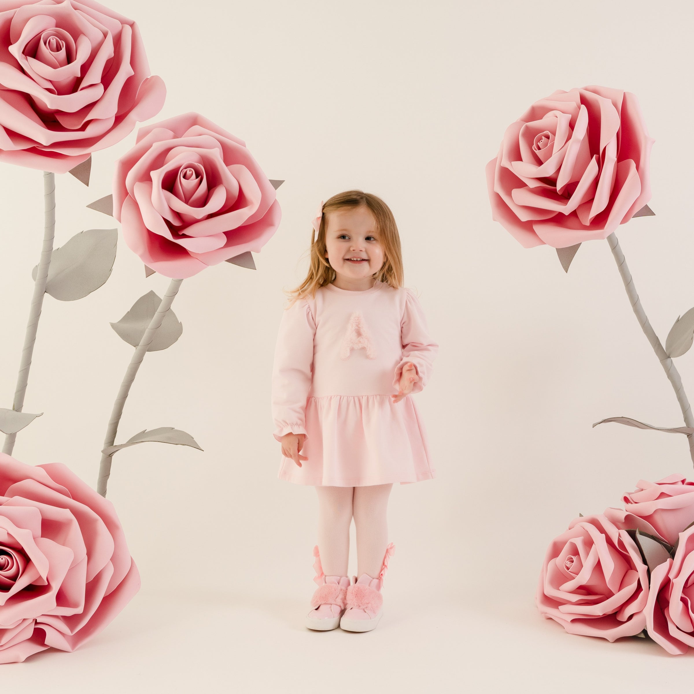 Little A Girls DREAM Pink Faux Fur Initial Dress