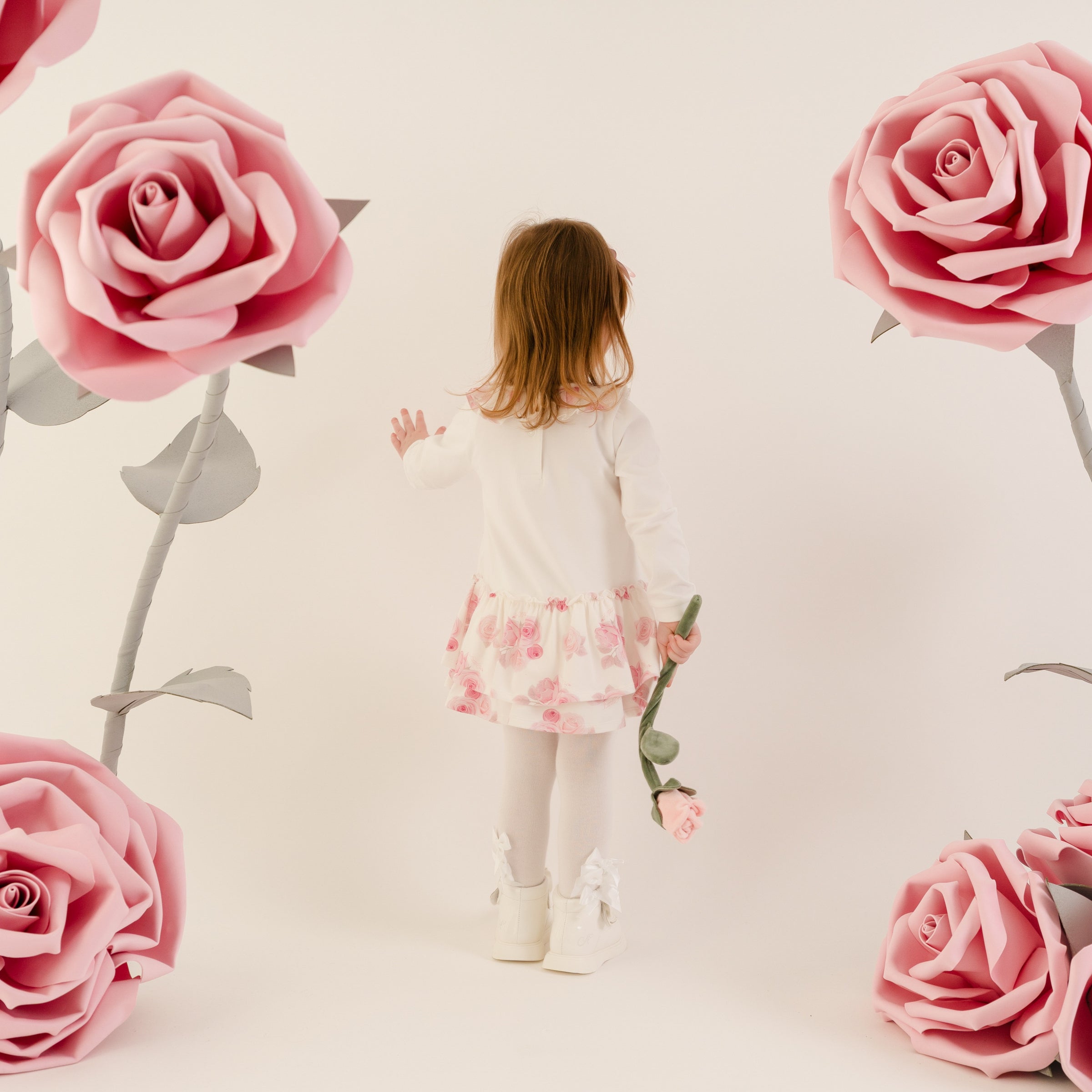 Little A Girls DARLA White Rose Print Dress