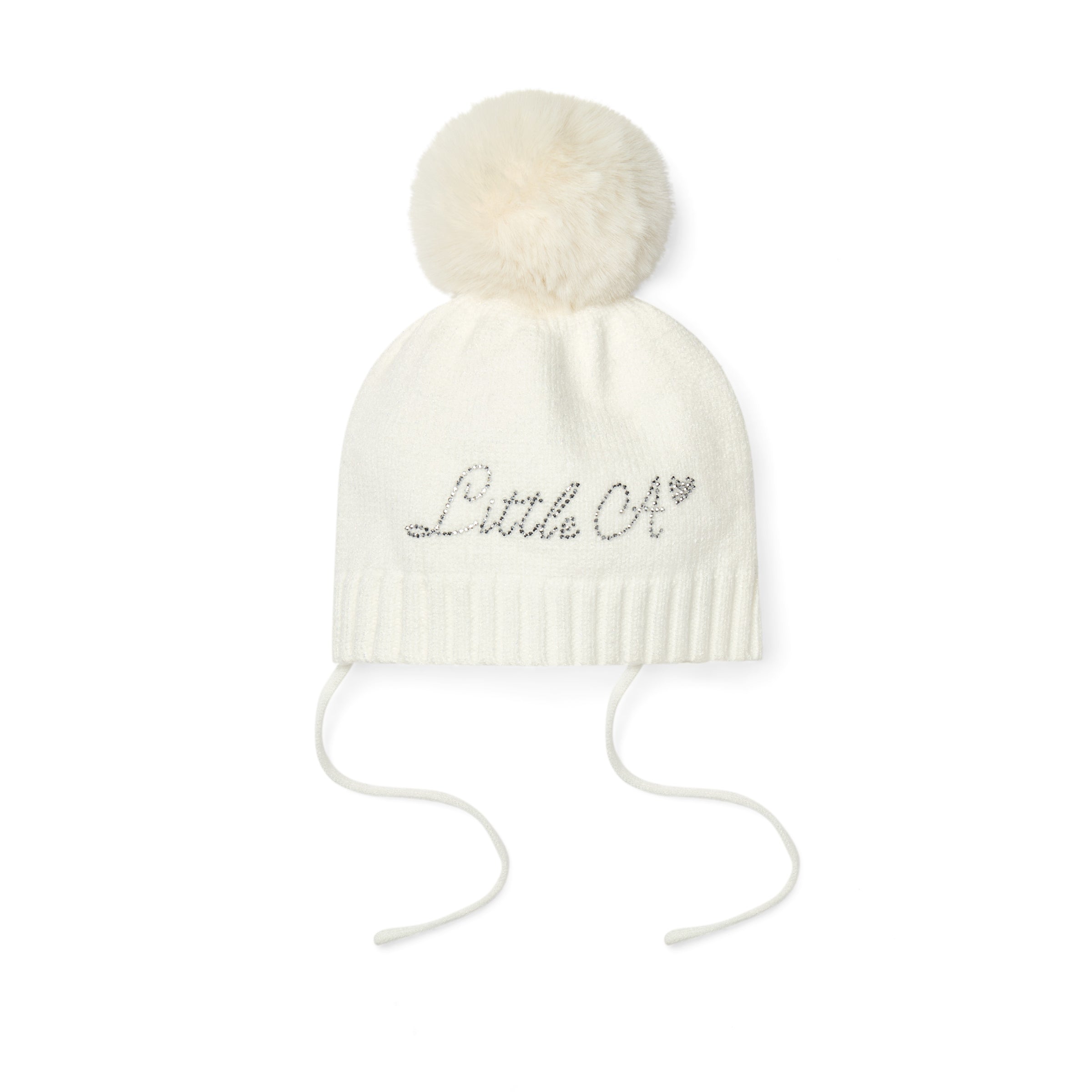 Little A Girls DIAMOND White Knitted Pom Pom Hat
