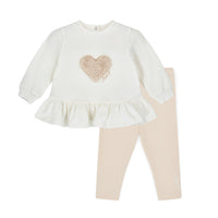 Little A Girls DEMI Beige Faux Fur Heart Leggings Set