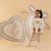 Little A Girls DEMI Beige Faux Fur Heart Leggings Set