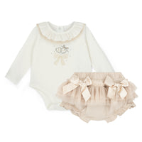 Little A Girls EMELYE Beige Tulle Jam Pants Set