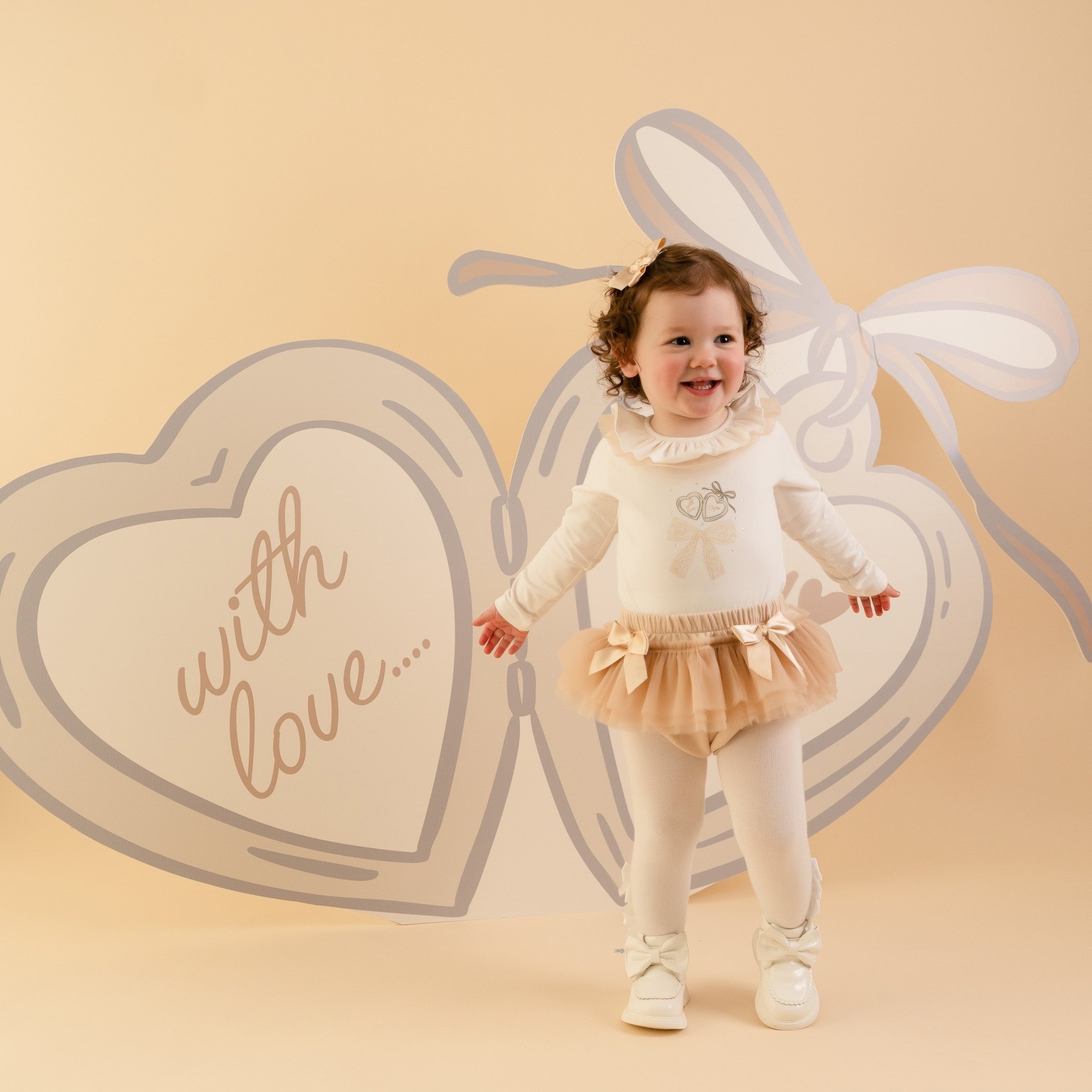 Little A Girls EMELYE Beige Tulle Jam Pants Set