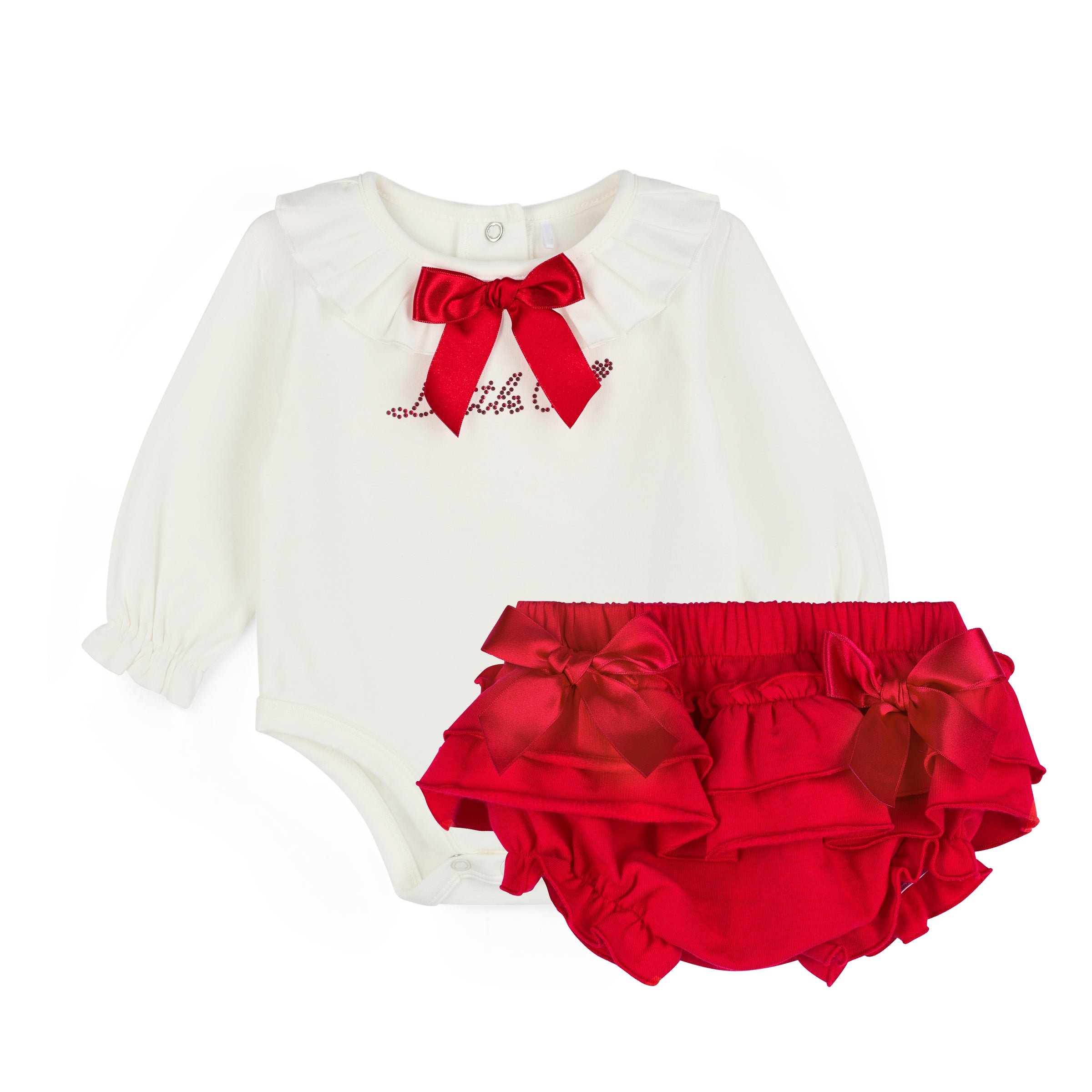 Little A Girls EVA Red Frilly Jam Pants Set