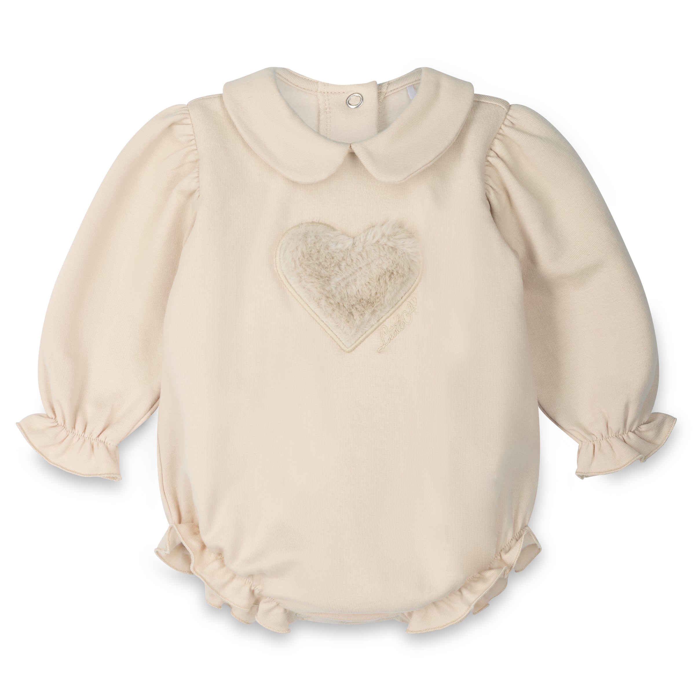 Little A Girls ERIN Beige Faux Fur Heart Romper