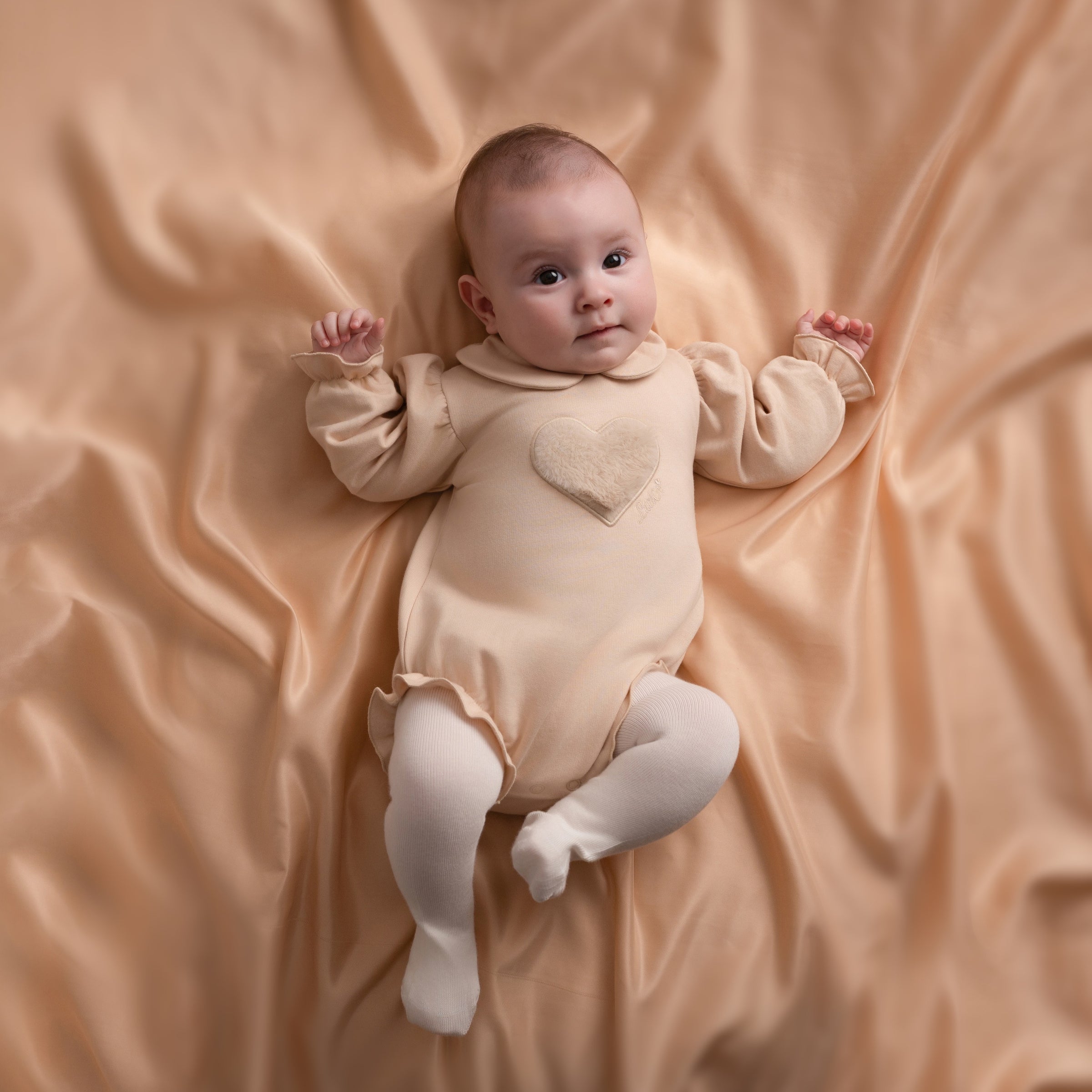 Little A Girls ERIN Beige Faux Fur Heart Romper