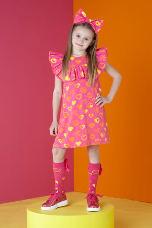 SS24 ADee MARISSA Hot Pink Colour Block Heart Print Jersey Dress