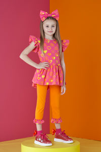 ADee MINNIE Hot Pink Colour Block Heart Print Legging Set