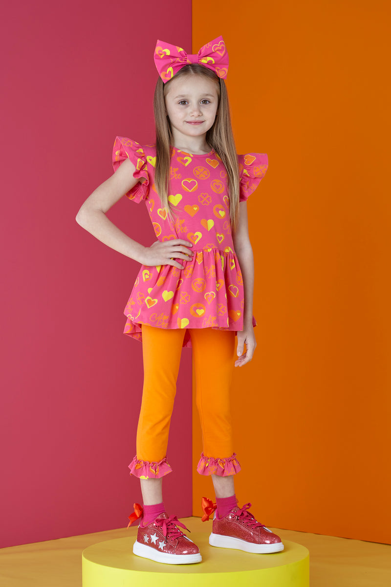 ADee MINNIE Hot Pink Colour Block Heart Print Legging Set