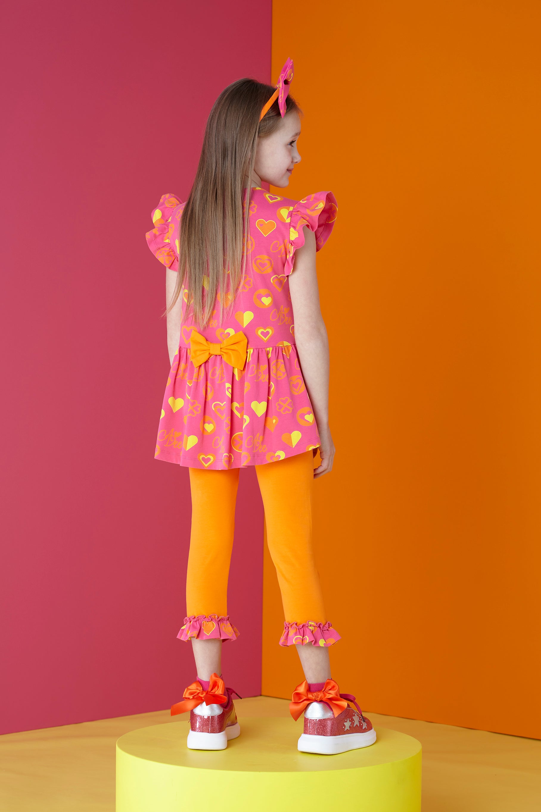 ADee MINNIE Hot Pink Colour Block Heart Print Legging Set