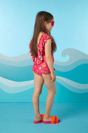 SS24 ADee DORI Hot Pink Colour Block Heart Print Swimsuit