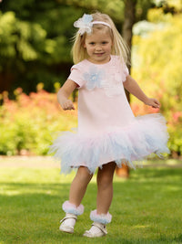 PREORDER SS26 Daga Pink Blue & White Floral Sequin Tulle Dress