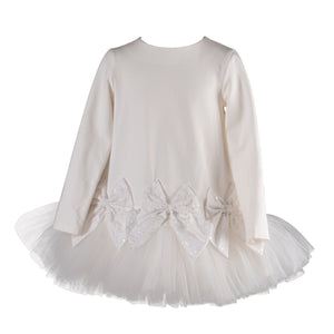 AW23 Daga White Triple Sequin Bows Tulle Dress
