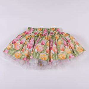 SS24 Daga Green & White Floral Logo Tulle Skirt Set