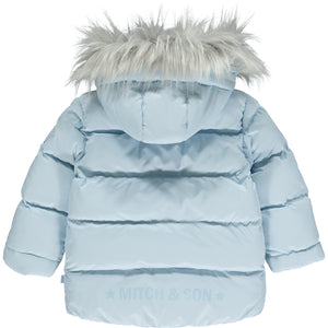 AW23 Mitch & Son NIKO Sky Blue Faux Fur Padded Hooded Coat / Jacket