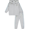 AW23 Mitch & Son NATE & NIGEL Grey Blue & White Rubber Logo Striped Tape Zipper 3 Piece Hooded Tracksuit