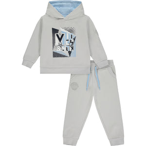 AW23 Mitch & Son PAXTON Grey Light Blue Navy & White Geometric Logo Hooded Tracksuit
