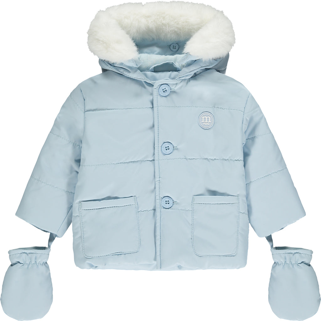 AW23 Mitch & Son Mini ROMAN Sky Blue Fur Trimmed Jacket / Coat With Mittens