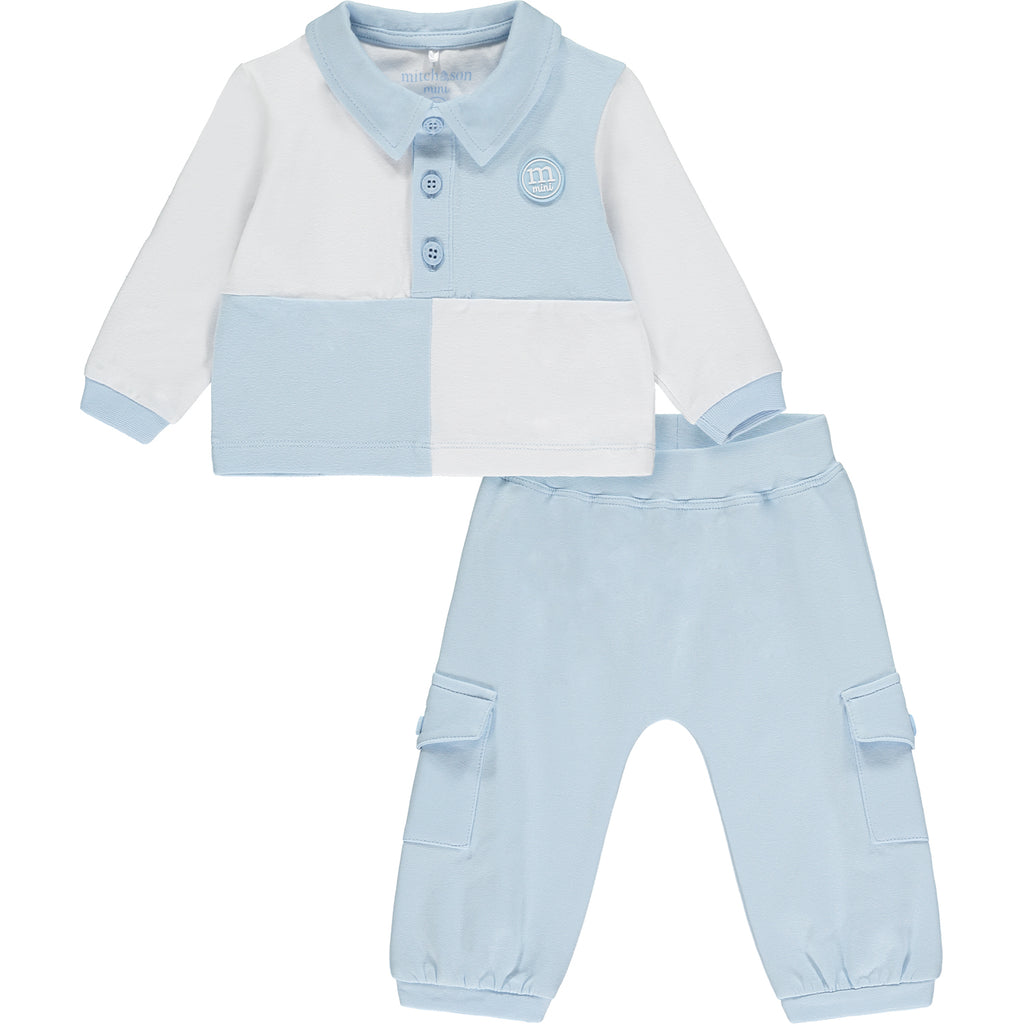 AW23 Mitch & Son Mini REECE Sky Blue & White Squares Badge Logo Trouser Set