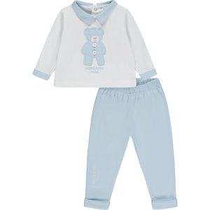 AW23 Mitch & Son Mini RORY White & Blue Teddy Logo Trouser Set