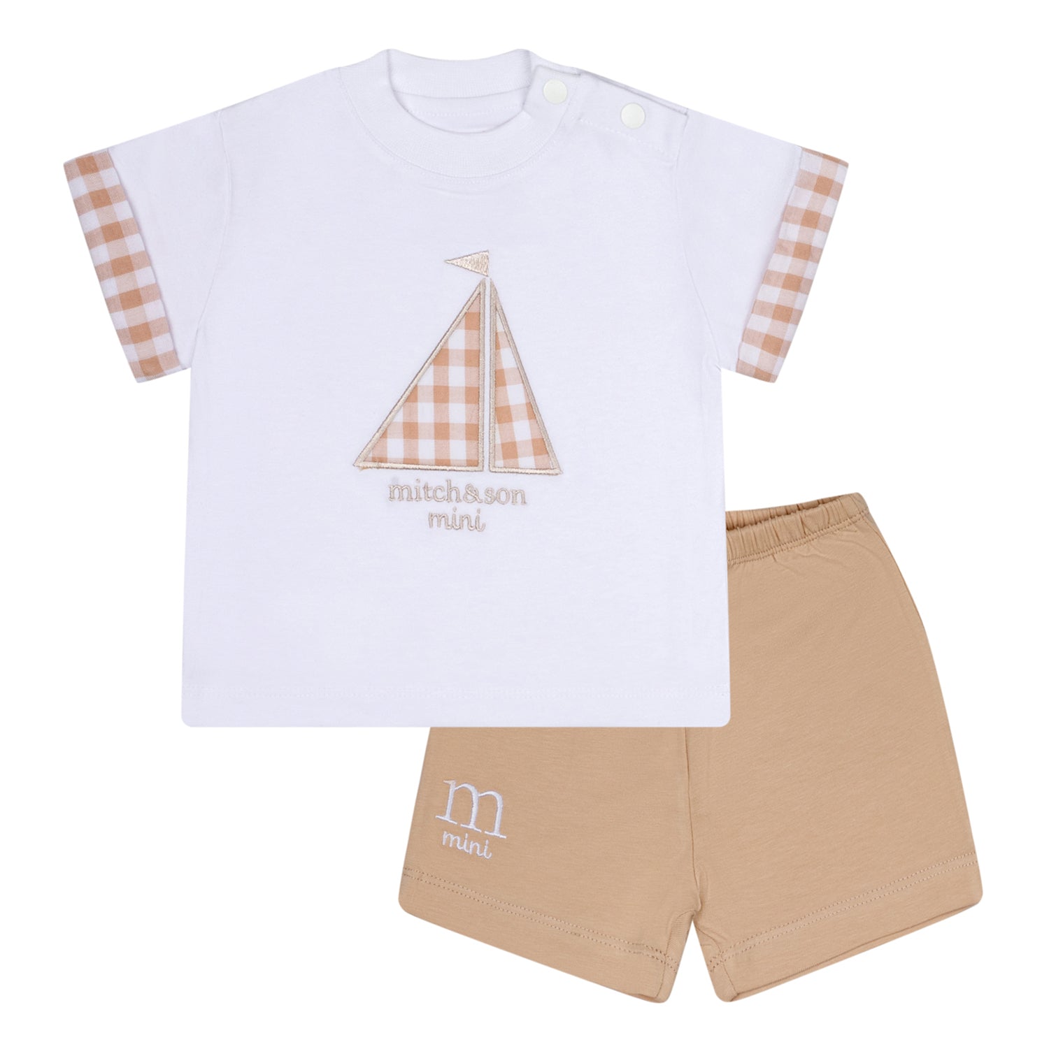 Mitch & Son Mini SKYLAR Sand Gingham Boat Short Set