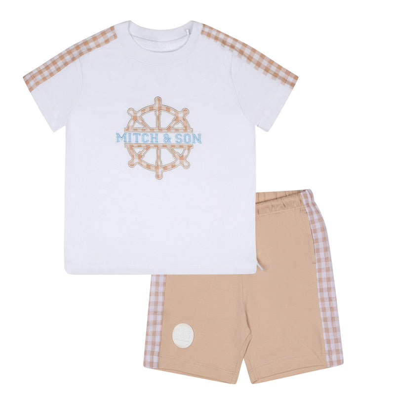 SS24 Mitch & Son TRAVIS Bright White Gingham Wheel Short Set