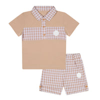 Mitch & Son TATE Sand Gingham Polo Short Set