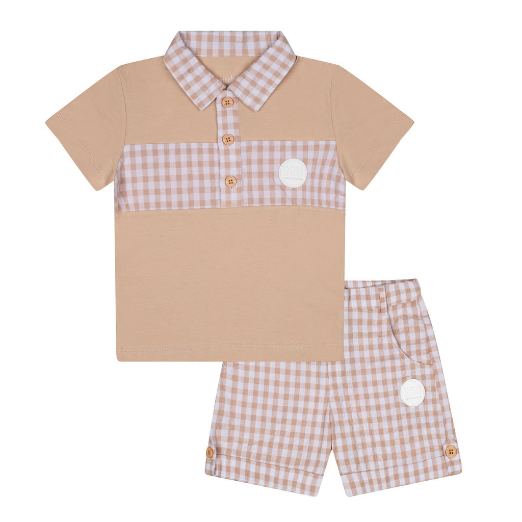 SS24 Mitch & Son TATE Sand Gingham Polo Short Set