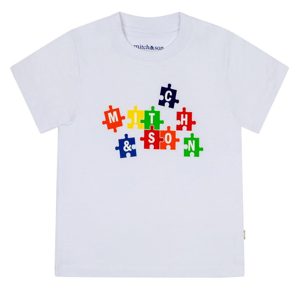 SS24 Mitch & Son VINCENZO Bright White Multicoloured Jigsaw T-Shirt