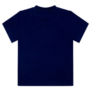 SS24 Mitch & Son Junior WAYNE & WOLF Blue Navy & Lime Sherbet Rubber Logo T-Shirt & Sweat Short Set