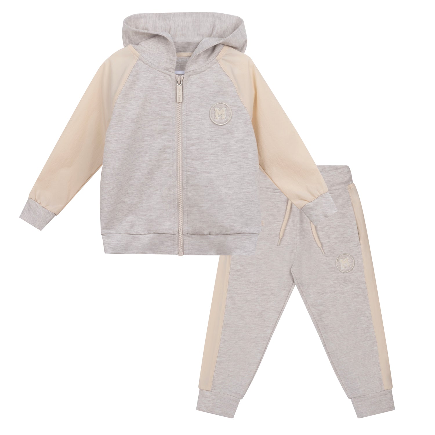 Mitch & Son ALBIE & ASHER Beige Logo Zipper Three Piece Hoody Tracksuit