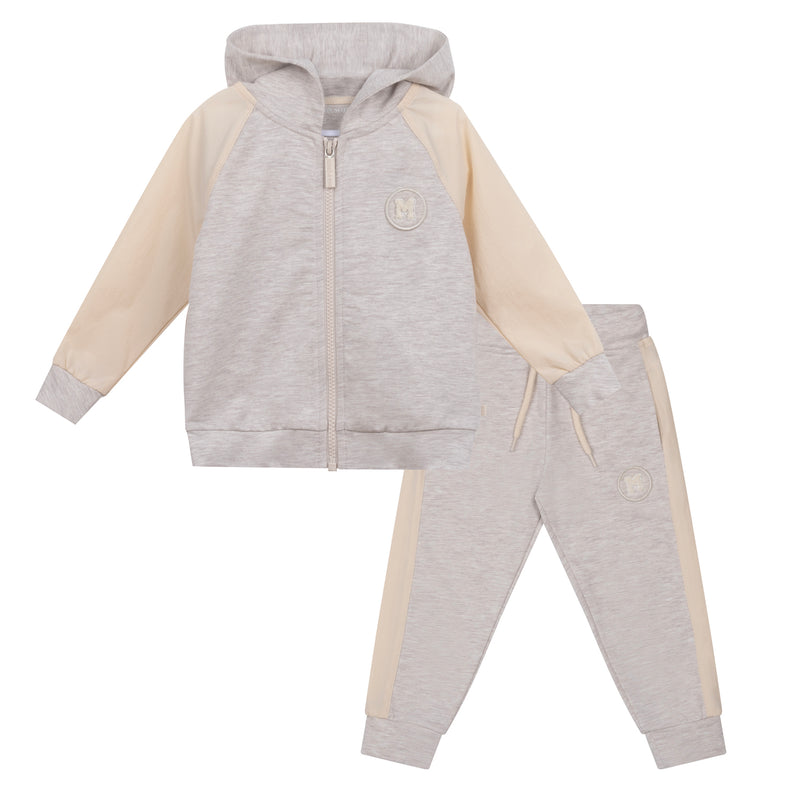 Mitch & Son ALBIE & ASHER Beige Logo Zipper Three Piece Hoody Tracksuit