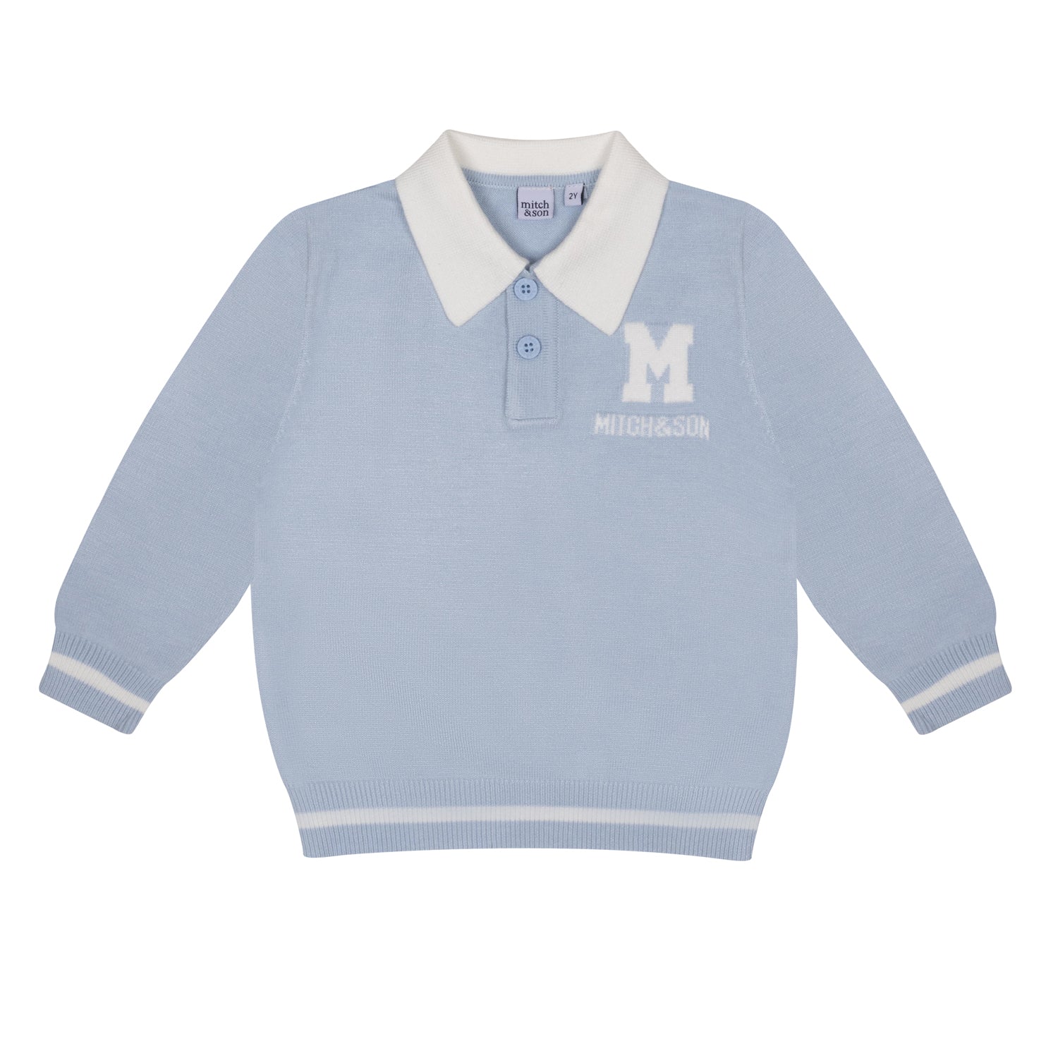Mitch & Son ANDRE Pale Blue Knitted Polo Top