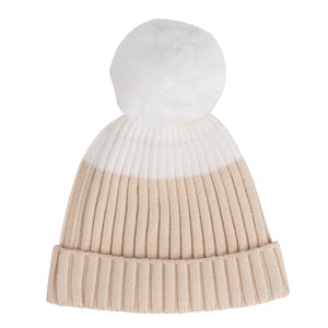AW24 Mitch & Son ALLY Beige Logo Knitted Pom Pom Hat