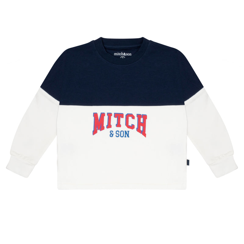 Mitch & Son BRUCE & BRADLEY Navy Blue & White Logo Colour Block Jumper & Cargo Trouser Set