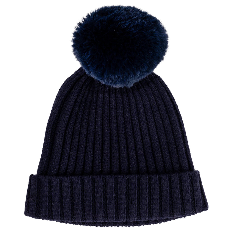 Mitch & Son BROOKS Navy Blue Logo Knitted Pom Pom Hat