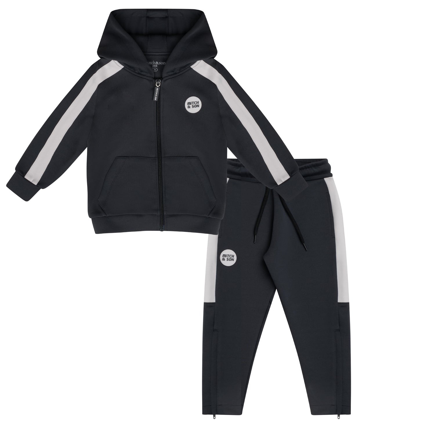 Mitch & Son Junior CALVIN & CHRISTOPHER Dark & Stone Grey Three Piece Zipper Hoody Tracksuit