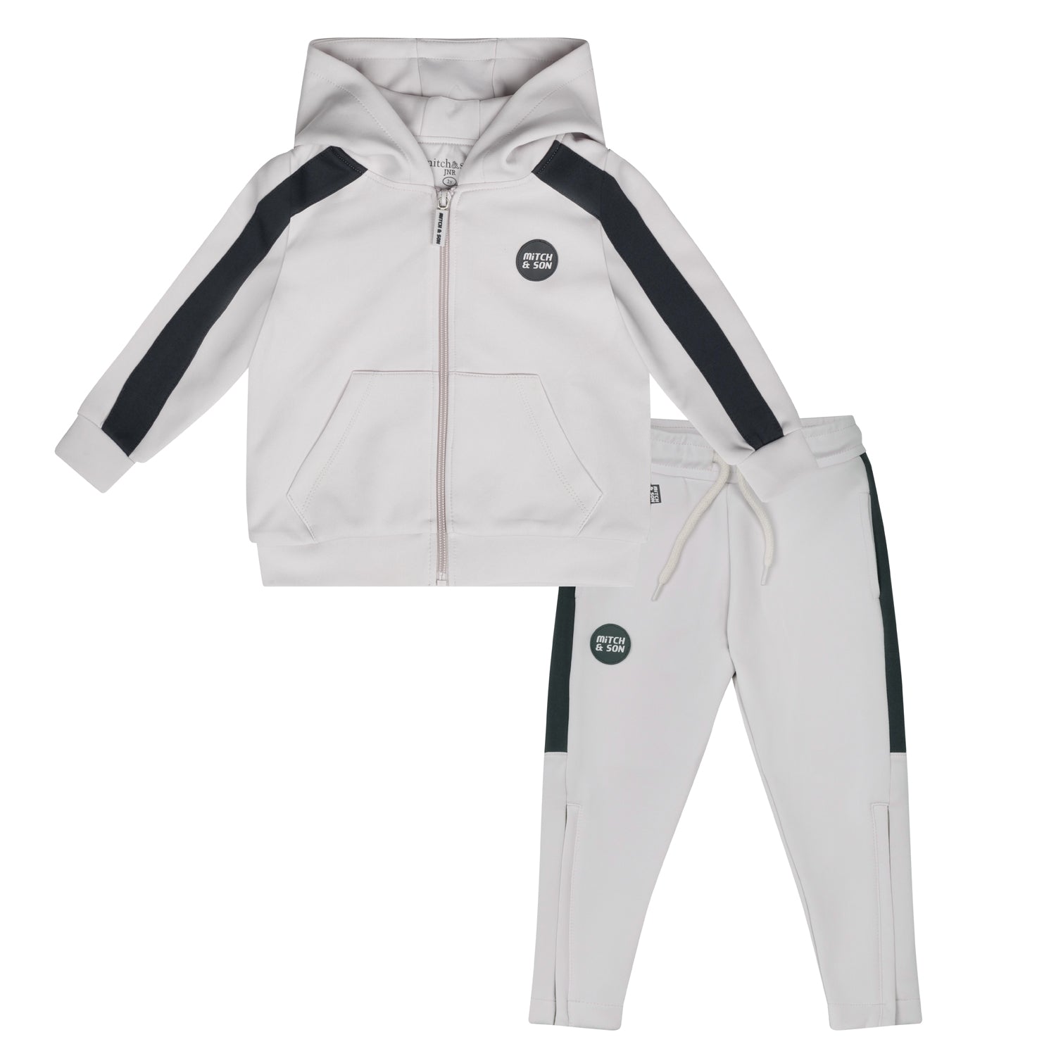 Mitch & Son Junior CALVIN & CHRISTOPHER Stone & Dark Grey Three Piece Zipper Hoody Tracksuit
