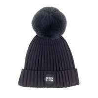 Mitch & Son Junior CADEN Dark Grey Faux Fur Logo Pom Pom Hat