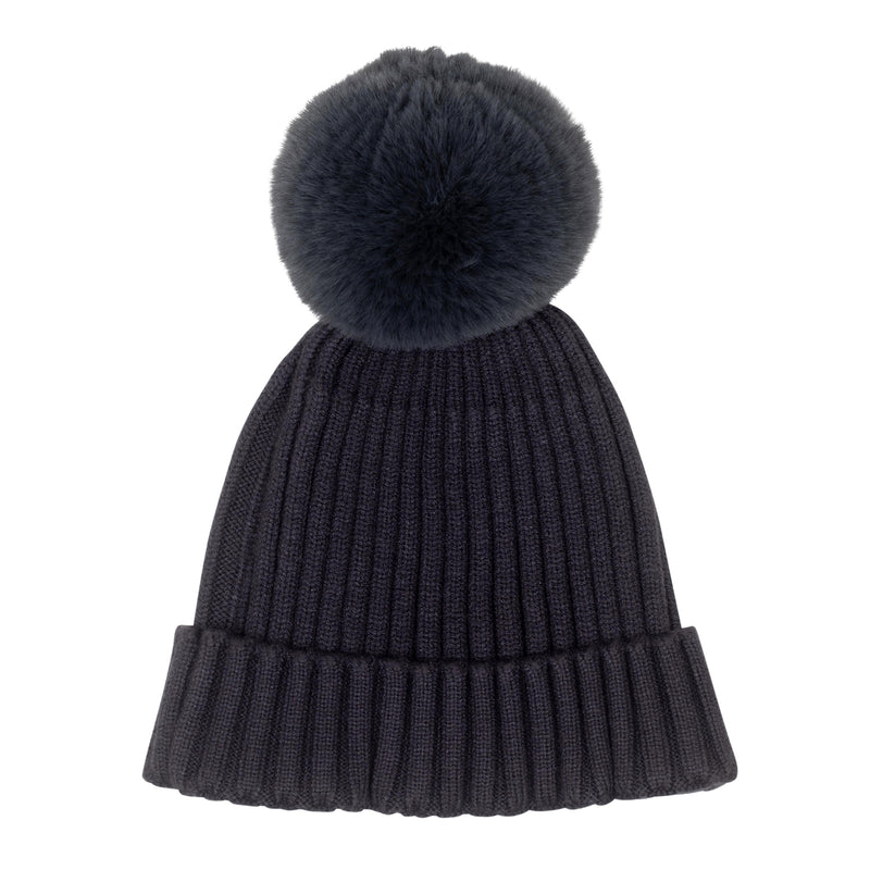 Mitch & Son Junior CADEN Dark Grey Faux Fur Logo Pom Pom Hat