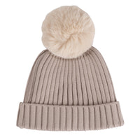 Mitch & Son Junior CADEN Stone Grey Faux Fur Logo Pom Pom Hat
