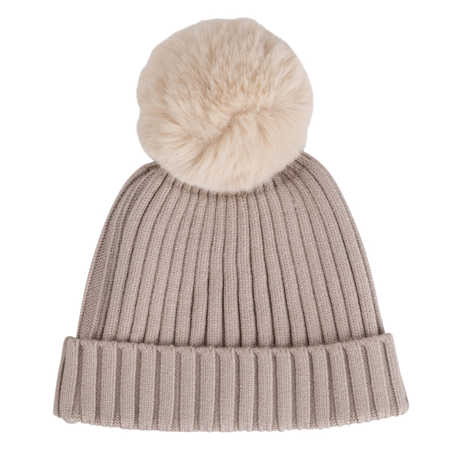 Mitch & Son Junior CADEN Stone Grey Faux Fur Logo Pom Pom Hat